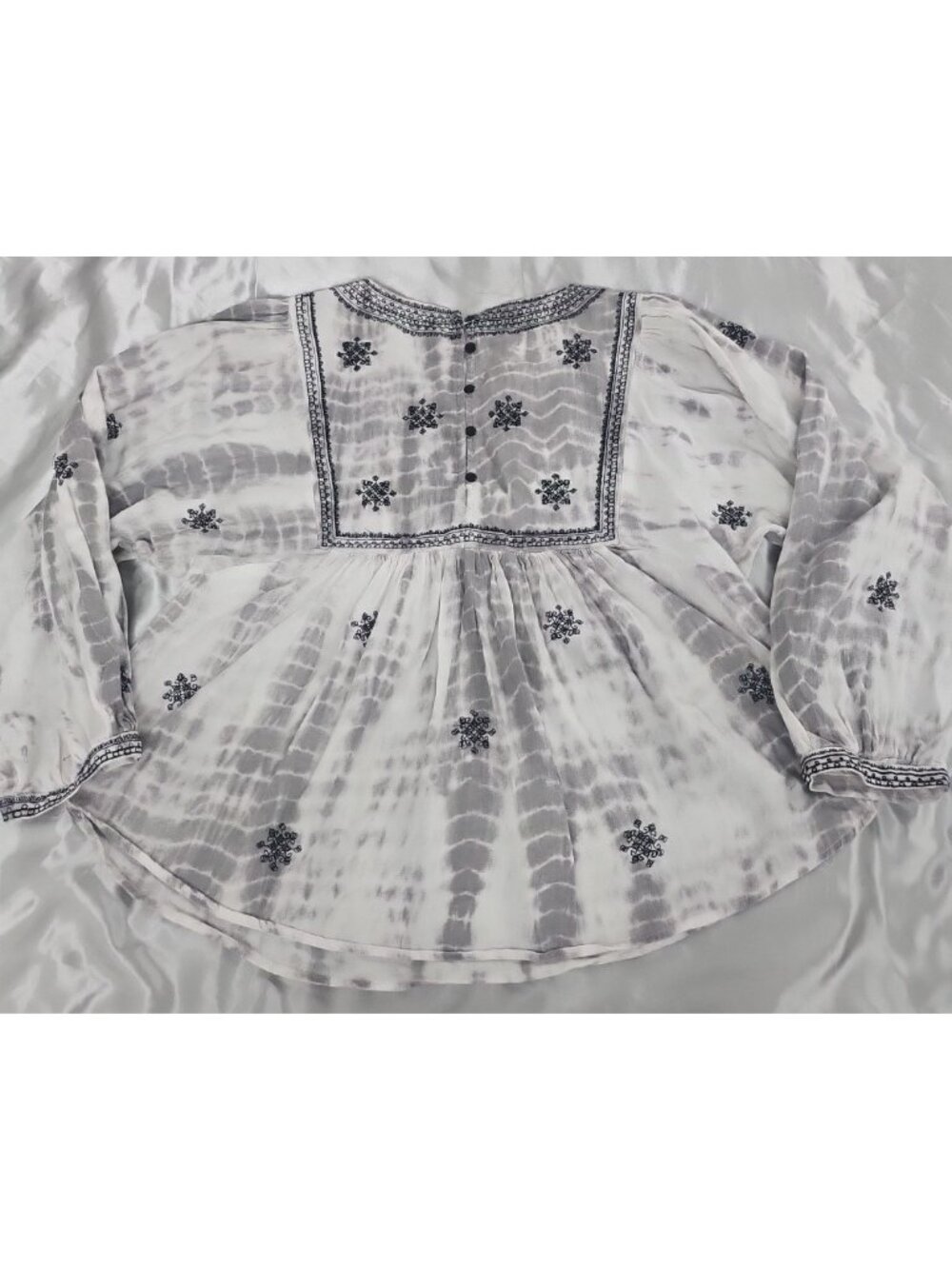 Zara Woman S Embroidered Boho Peasant Tunic Gray Tie Dye Cottagecore Festival - Picture 15 of 16
